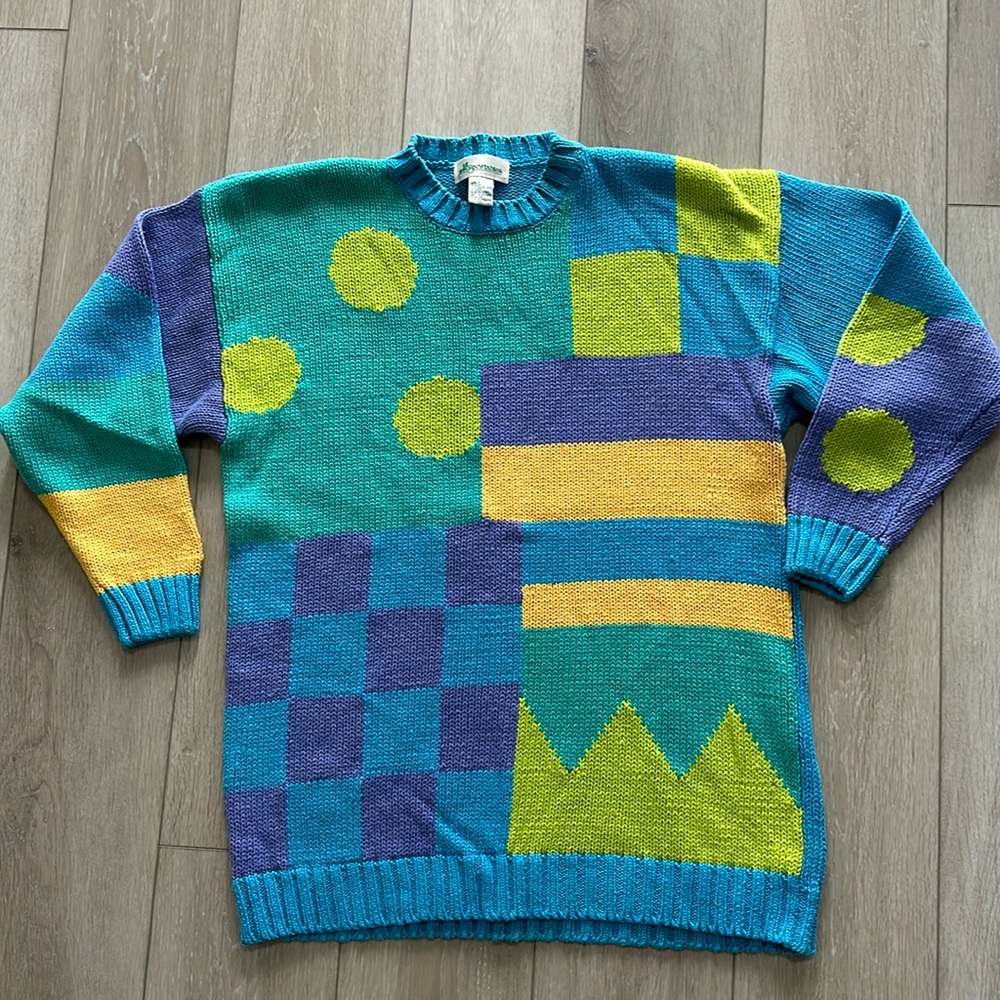 Vintage Colorful Shapes Funky Knit Sweater